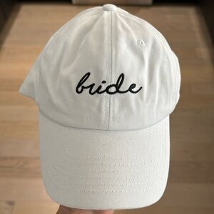 Cute Bride hat — white hat with black font/thread